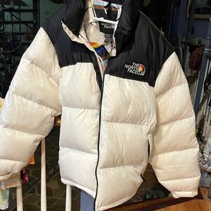 The North Face Kids' Black and Cream Puffer Jacket